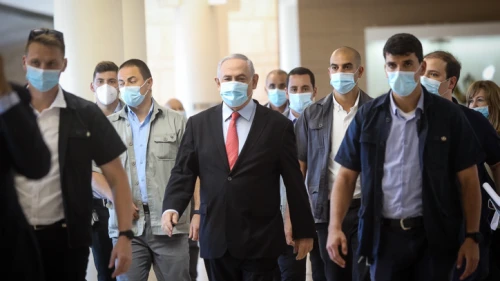 Israeli Prime Minister Benjamin Netanyahu arrives to a Likud Party meeting at the Knesset, in Jerusalem on May 25, 2020. Photo by Flash90.