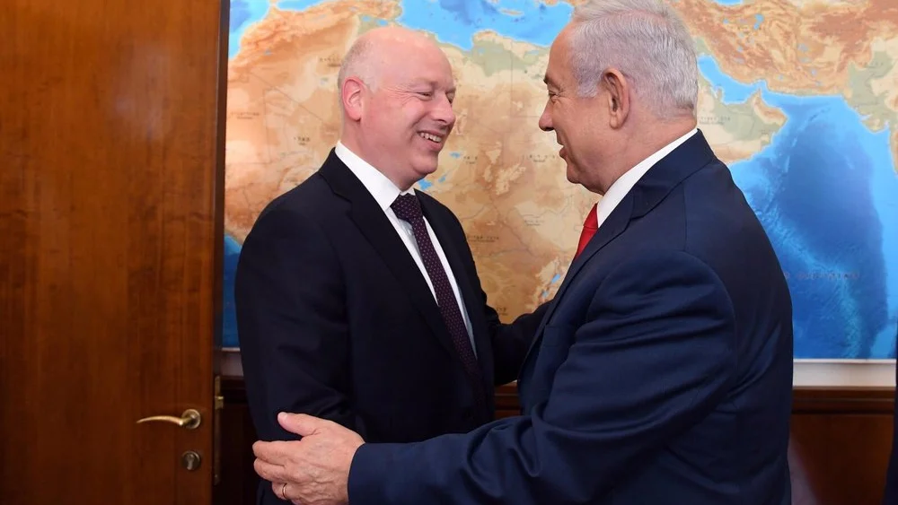 President Donald Trump’s international negotiations representative and special envoy to the Middle East Jason Greenblatt (left) in January 2018 with Israeli Prime Minister Benjamin Netanyahu. Credit: Twitter.