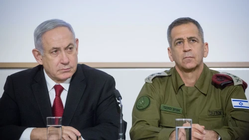 Then-Prime Minister Benjamin Netanyahu and IDF Chief of Staff Lt. Gen. Aviv Kochavi speak to reporters at the Kirya military headquarters in Tel Aviv, Nov. 12, 2019. Photo by Miriam Alster/Flash90.