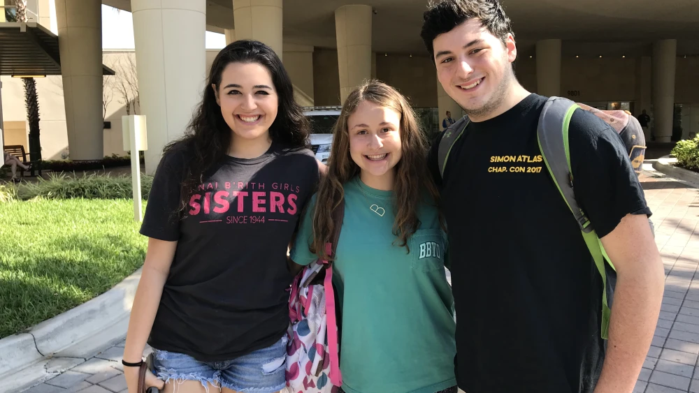 BBYO members, with friends from across the country, reunite at annual and summer programs. Lexi Sussman of Cleveland, Jared Katon of Potomac, Md., and Brooke Levitt from Central Florida carpool together to BBYO’s International Convention in Orlando, Fla. Credit: Pamela Ruben.