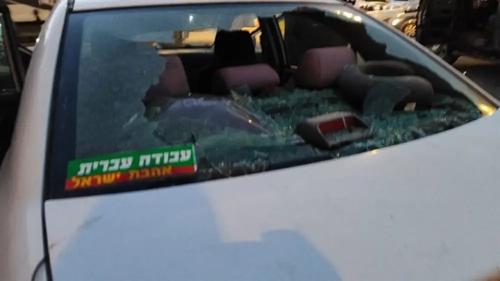 One of the cars hit by stones in Huwara, near Nablus, on the evening of March 27, 2023. Courtesy.