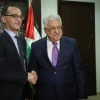 German Foreign Minister Heiko Maas shakes hands with Palestinian Authority leader Mahmoud Abbas during their meeting at the P.A.'s headquarters in Ramallah on March 26, 2018. Photo by Flash90.