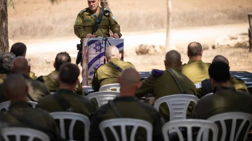 IDF Chief of Staff Lt. Gen. Eyal Zamir addresses commanders ahead of the next phase of Operation "Gideon's Chariot's II" against the Hamas terror regime in Gaza on Sept. 10, 2025. Credit: IDF.