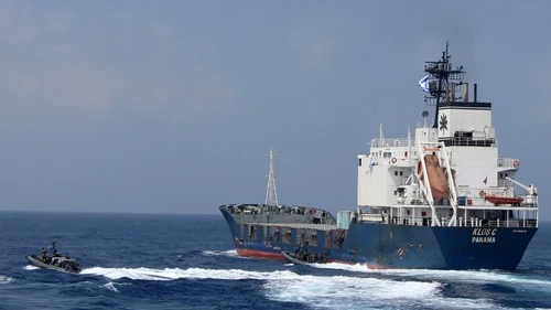 Pictured after being seized by the Israeli Navy on March 5 is the Klos C, an Iranian ship full of Syrian-made missiles bound for Palestinian terrorist groups in Gaza. Credit: IDF Spokesperson/Flash90.