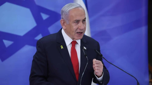 Prime Minister Benjamin Netanyahu holds a press conference at his office in Jerusalem. Dec. 9, 2024. Photo by Yonatan Sindel/Flash90.