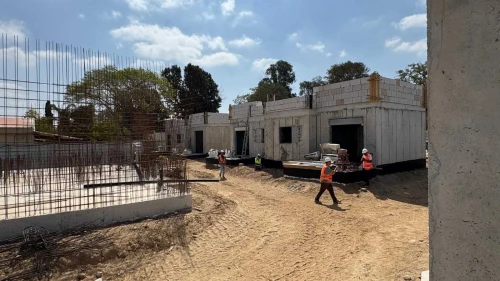 Reconstruction work underway in Kibbutz Nirim, May 2025. Credit: Tkuma Directorate.