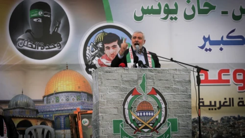 Hamas leader Ismail Haniyeh speaks during a meeting in Khan Yunis in southern Gaza on Jan. 7, 2016. Photo by Abed Rahim Khatib/Flash90.