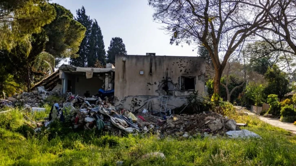 The aftermath of Hamas's Oct. 7 invasion of Kibbutz Kfar Aza in southern Israel, April 7, 2024. Photo by Chaim Goldberg/Flash90.