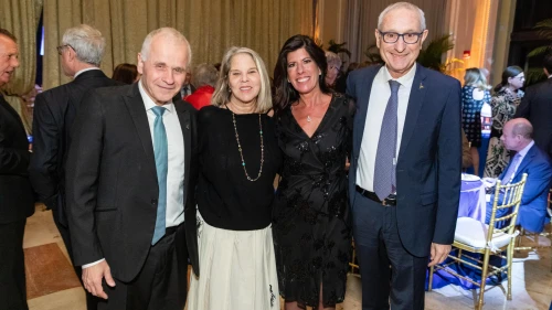 The 2023 Palm Beach Scopus Award Gala, held at The Breakers in Palm Beach, on Friday, January 13th raised $1.1 million for the Hebrew University’s Center for Computational Medicine in Jerusalem. Pictured at the event presented by the Southeast Region of American Friends of the Hebrew University (AFHU), (left to right) Hebrew University President Asher Cohen; Stacy Mandel-Palagye; Chief Executive Officer Emerita Beth Asnien McCoy, who was the honoree, and HU Chancellor, Professor Menahem Ben-Sasson.