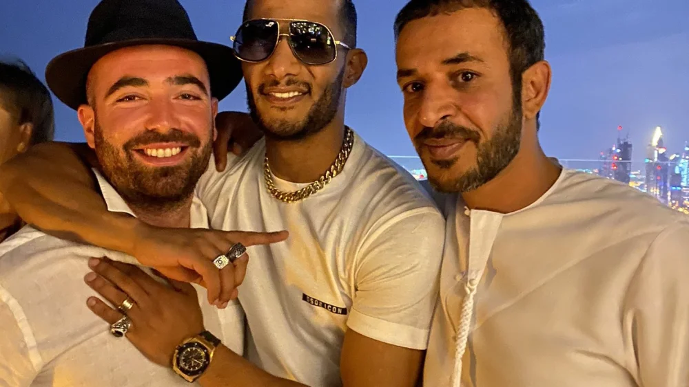 Israeli singer Omer Adam (left) with Egyptian singer and actor Mohamed Ramadan (center). Source: Twitter.