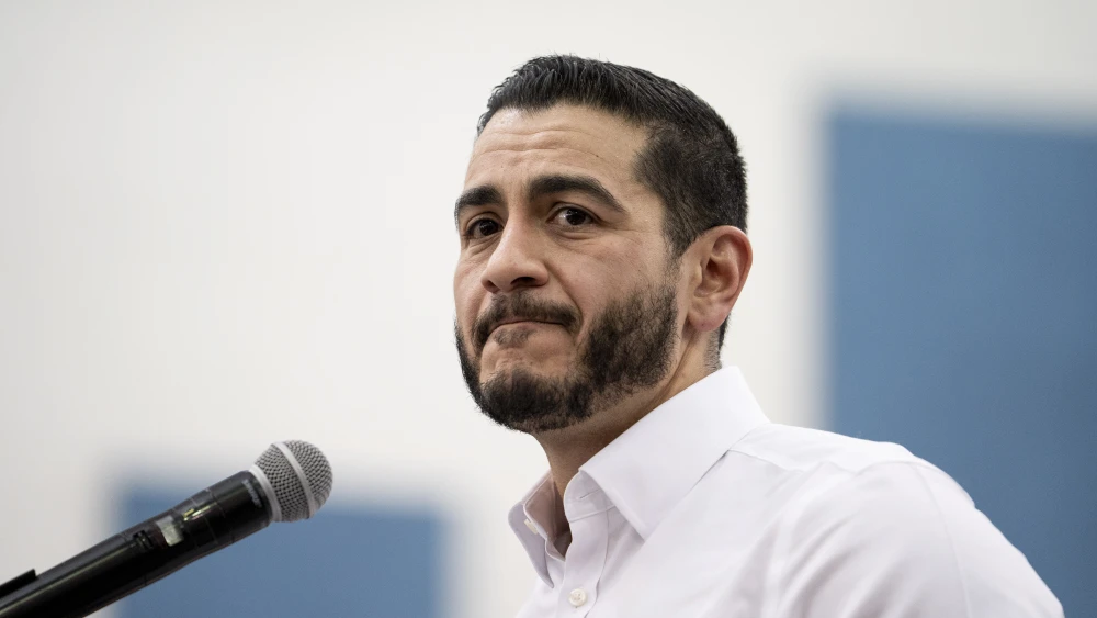 Abdul El-Sayed, candidate for U.S. Senate in Michigan, speaks during a stop on U.S. Sen. Bernie Sanders' (I-VT) Fighting Oligarchy: Where We Go From Here tour at Mumford High School in Detroit, May 3, 2026. Credit: Sarah Rice/Getty Images.