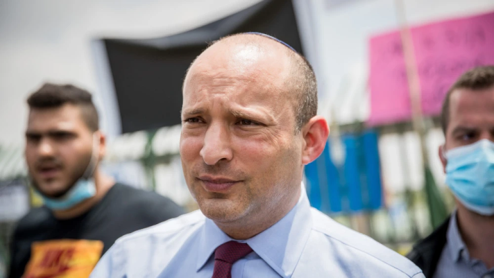 Yamina leader Naftali Bennett attends a protest outside the Knesset in Jerusalem on Aug. 12, 2020. Photo by Yonatan Sindel/Flash90.