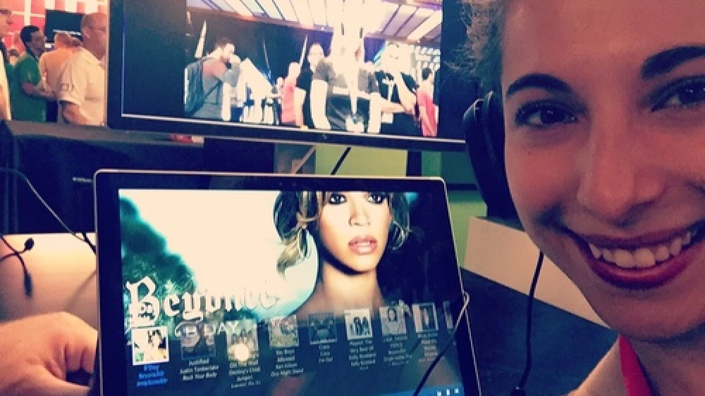 Click photo to download. Caption: Eliana Rudee with Beyoncé music pulled up on her tablet computer. Credit: Courtesy Eliana Rudee.