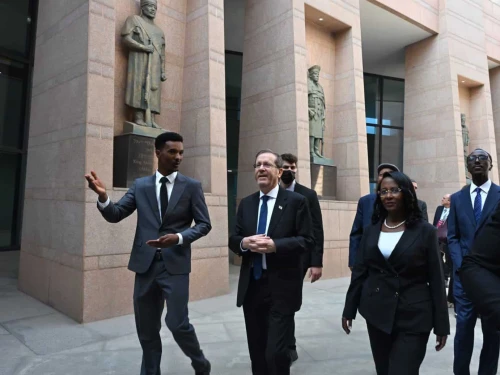 Israeli President Isaac Herzog visits the Adwa Victory Memorial Museum in Addis Ababa on Feb. 25, 2026, during his state visit to Ethiopia. Photo by Haim Zach/ GPO.