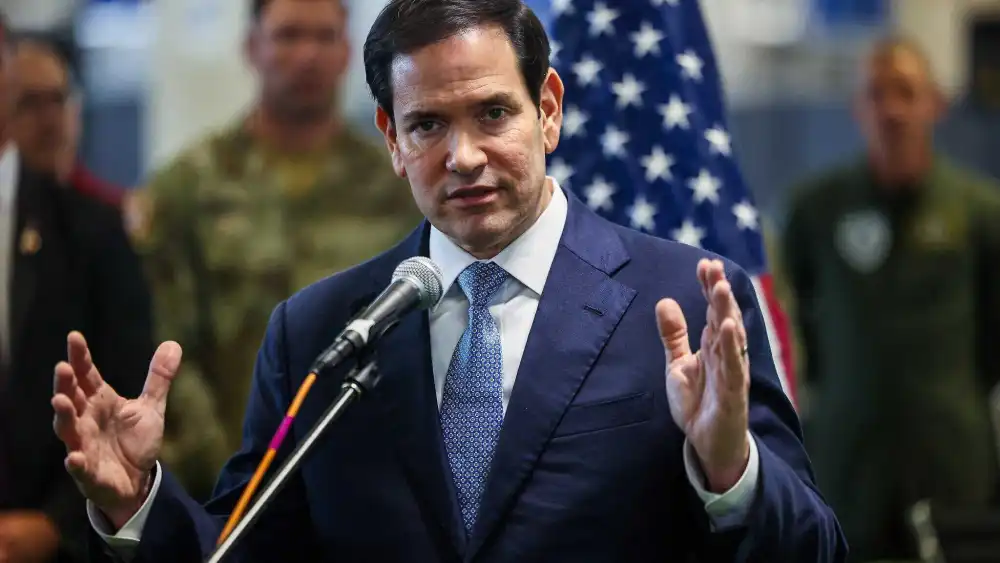 U.S. Secretary of State Marco Rubio holds a press conference at the Civil-Military Coordination Center in Kiryat Gat, Oct. 24, 2025. Photo by Fadel Senna/AP/POOL.