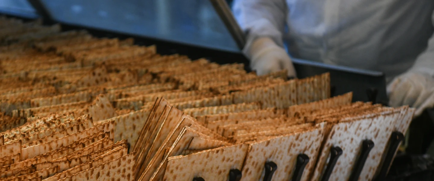 Workers prepare matzah ahead of the Passover holiday at the Aviv matzah plant in Bnei Brak on April 14, 2019. Photo by Flash90.