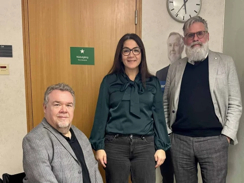 Professor Christer Mattsson (right) during a meeting with David Lega, the secretary general of the European Jewish Association, and Swedish lawmaker Gulan Avci in Stockholm, Sweden on Dec. 2, 2024. Credit: Courtesy.