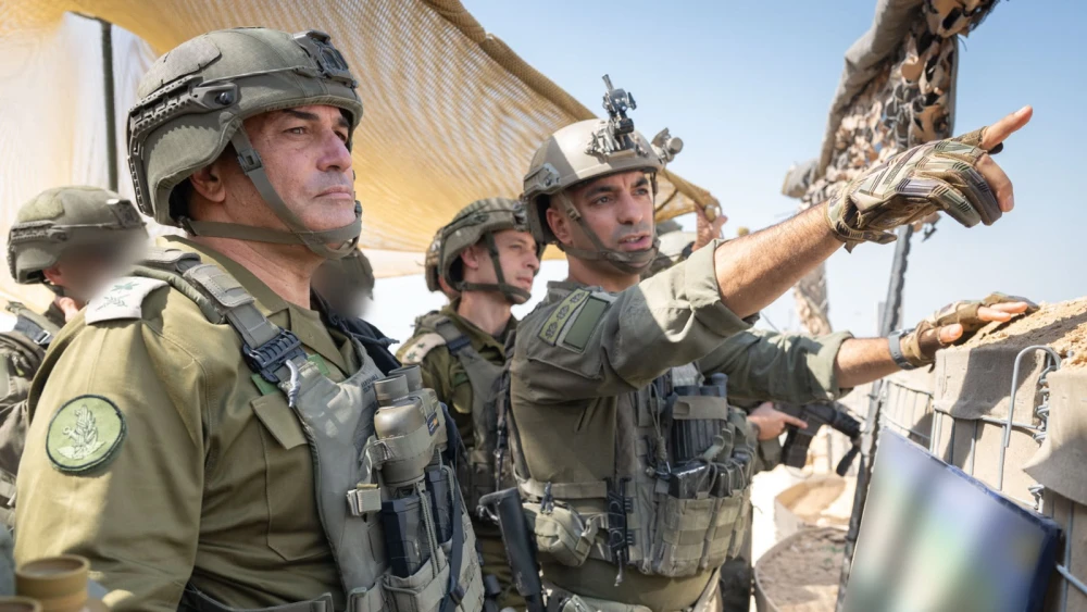 IDF Chief of Staff Lt. Gen. Eyal Zamir, left, listens as a commander points out positions during an operational assessment in the Gaza Strip, Aug. 5, 2026. Credit: IDF.