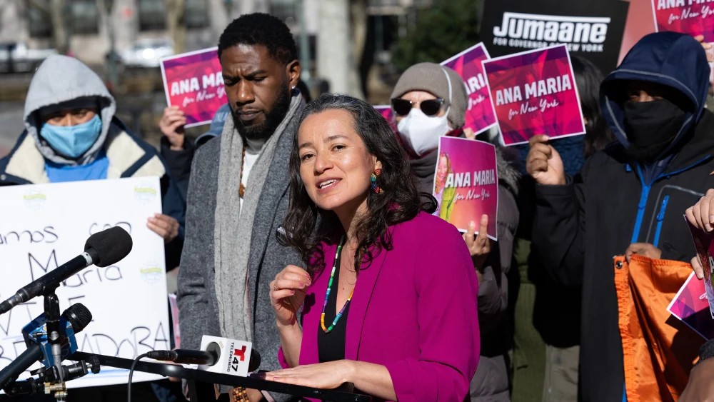 Ana María Archila during her campaign launch for lieutenant governor, at Foley Square in Lower Manhattan, New York City. Feb. 28, 2022. Credit: Anamariaforny via Wikimedia Commons.