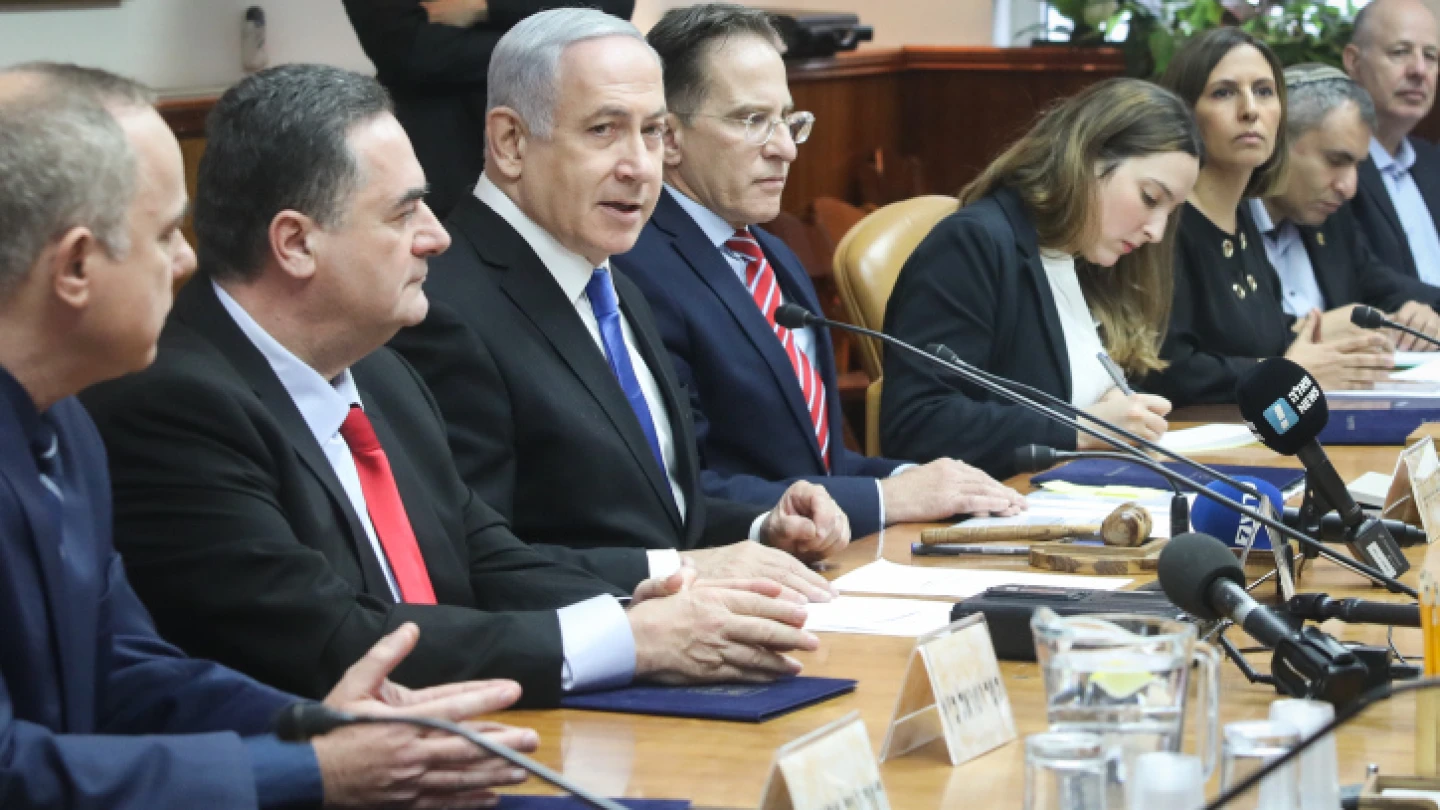 Israeli Prime Minister Benjamin Netanyahu leads the weekly Cabinet meeting at the Prime Minister's Office in Jerusalem, on Dec. 8, 2019. Photo by Marc Israel Sellem/POOL.