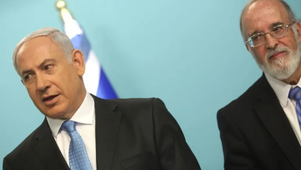 Then-Israeli Prime Minister Benjamin Netanyahu with professor Yitzhak Ben Yisrael on May 18, 2011, at the establishment of a national cyber bureau. Photo by Kobi Gideon/Flash90.