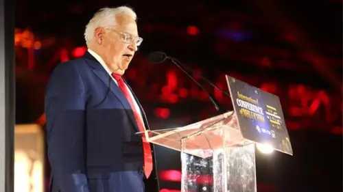 U.S. Ambassador to Israel David Friedman gives an address during the annual International Conference of Chabad-Lubavitch Emissaries (Kinus Hashluchim) in New York, which took place this year from Nov. 11-16. Photo by Itzik Roytman.