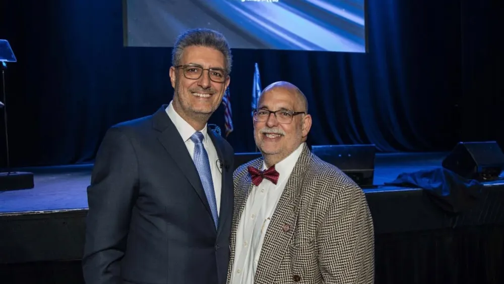Israel Bachar (left), consul general of Israel to the Pacific Southwest, and Arizona state representative David Livingston at the Consulate General of Israel in Los Angeles’s Yom Ha’atzmaut celebration at the Saban Theatre in Beverly Hills, Calif., on April 30, 2026. Photo by Linda Kasian.
