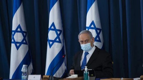 Israeli Prime Minister Benjamin Netanyahu at the weekly Cabinet meeting, at the Foreign Ministry in Jerusalem on July 5, 2020. Photo by Amit Shabi/POOL.