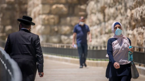 Arabs and Jews walk by the Jaffa Gate of the Old City of Jerusalem, July 5, 2020. photo by Yonatan Sindel/Flash90.