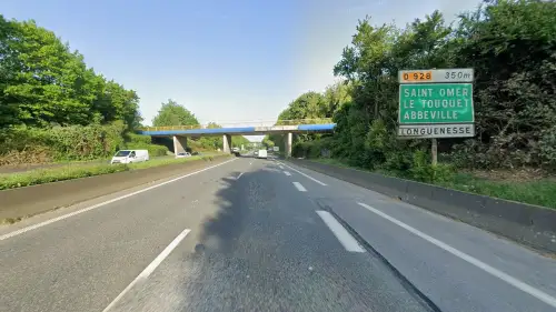 A car drives on a road near Longuenesse, France in August 2025. Photo credit: Google Maps.