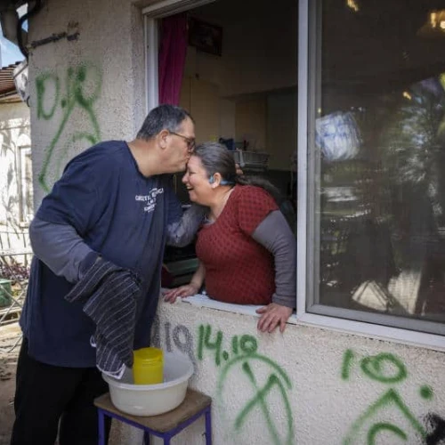 Shahar Snurman and his wife, Ayelet Kohn, in Kibbutz Kfar Aza, one of the communities hardest hit during Hamas's Oct. 7 massacre. Credit: Courtesy of Shahar Snurman.