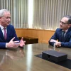 Israeli Defense Minister Benny Gantz (left) meets with German Foreign Minister Heiko Maas in Jerusalem on June 10, 2020. Source: Twitter/Benny Gantz.