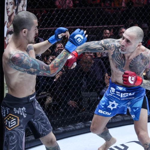 Israeli mixed martial-arts fighter Haim Gozali goes head to head against Arsen Faitovich. Credit: Courtesy.