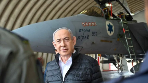 Israeli Prime Minister Benjamin Netanyahu visits the Tel Nof Air Base, April 11, 2024. Photo by Kobi Gideon/GPO.