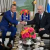 Israeli Prime Minister Benjamin Netanyahu (right) shakes hands with U.S. Secretary of Defense Pete Hegseth during a meeting at Blair House in Washington on July 29, 2026. Photo by Maayan Toaf/GPO.