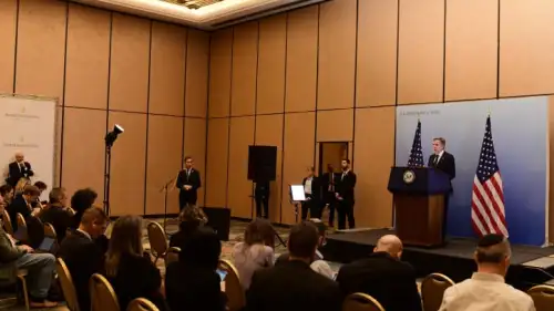 U.S. Secretary of State Antony Blinken speaks during a press conference in Tel Aviv on Oct. 12, 2023. Photo by Tomer Neuberg/Flash90.