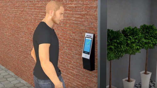 A CGI example of the GateGuard™ face-recognition intercom and AI doorman system in use. Credit: Screenshot.