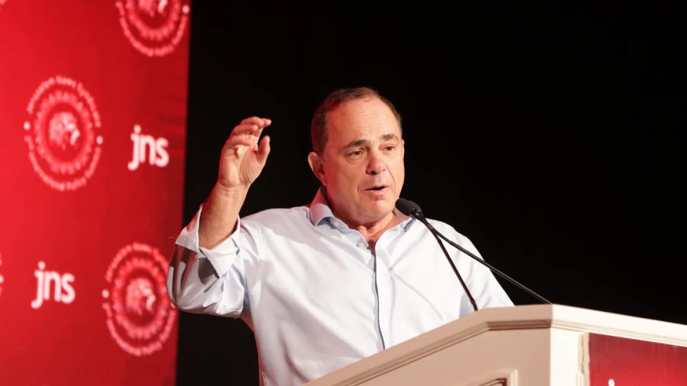 Rafael Advanced Defense Systems Chairman of the Board Yuval Steinitz addresses the second annual JNS Policy Summit in Jerusalem on June 22, 2026. Photo by Nim Gluckman.