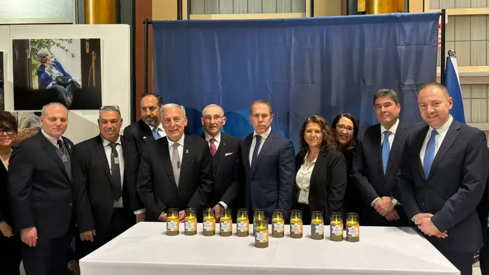 (From left) Betty Ehrenberg, World Jewish Congress; William Daroff, CEO, Conference of Presidents; Gadi Meiri, KKL Board of Directors; David Yaari, vice chairman of KKL-JNF; Eric Fingerhut, CEO of JFNA; Nat Shaffir, Holocaust Survivor; Ambassador Gilad Erdan, Israel's permanent representative to the U.N.; Ifat Ovadia-Lusky, chairwoman KKL-JNF; Deborah Isaac, president of the American Zionist Movement; Eric Goldstein, CEO of UJA Federation; and Ronnie Vinikov, head of external affairs at KKL-JNF. Photo by Sarri Singer.ish Congress; William Daroff, CEO, Conference of Presidents; Gadi Meiri, KKL Board of Directors; David Yaari, Vice Chairman of KKL-JNF; Eric Fingerhut, CEO of JFNA; Nat Shafir, Holocaust Survivor; Ambassador Gilad Erdan, Israel's Permanent Representative to U.N.; Ifat Ovadia-Lusky, Chairwoman KKL-JNF; Deborah Isaac, President of American Zionist Movement; Eric Goldstein, CEO of UJA Federation; Ronnie Vinikov, Head of External Affairs at KKL-JNF. Photo by Sarri Singer.