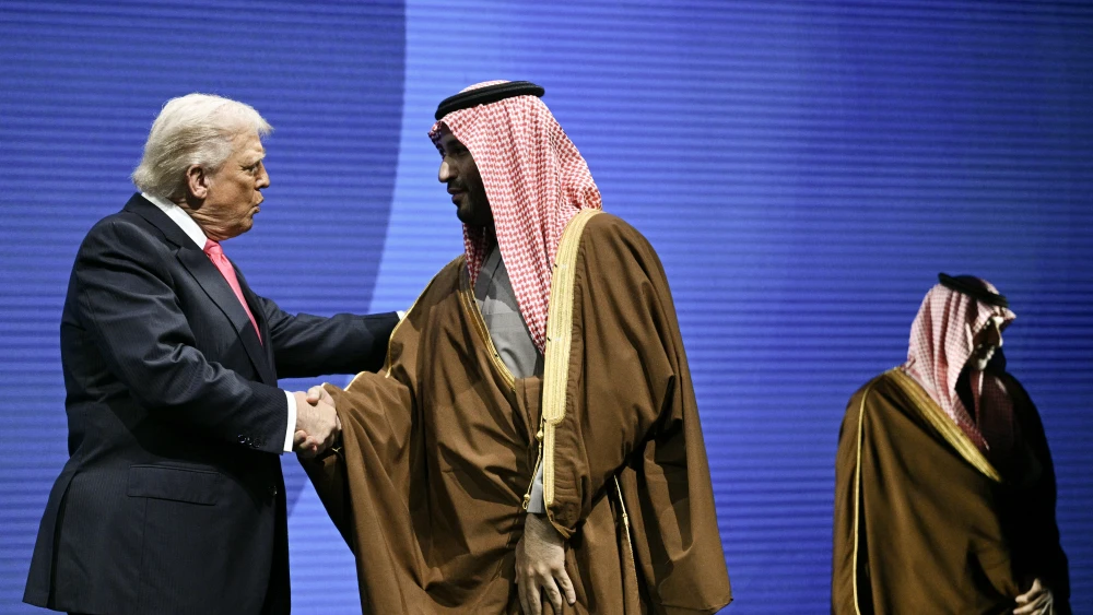 U.S. President Donald Trump shakes hands with Saudi Crown Prince Mohammed bin Salman at the U.S.-Saudi Investment Forum at the John F. Kennedy Center for the Performing Arts in Washington, D.C., Nov. 19, 2025. Photo by Brendan Smialowski/AFP via Getty Images.