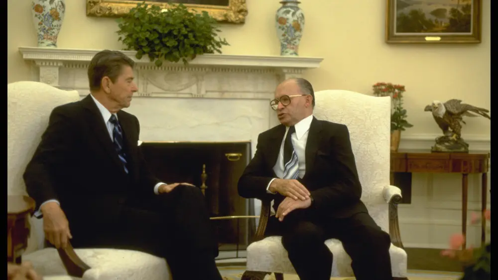 Israeli Prime Minister Menachem Begin with U.S. President Ronald Reagan in Washington, D.C., in 1981. Credit: Sa'ar Yaacov/GPO.