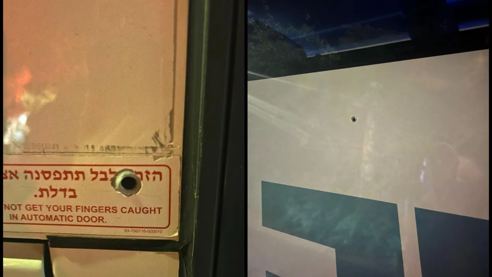 Terrorists shot at this bus carrying Israeli civilians in Samaria, April 19, 2023. Credit: Samaria Regional Council.