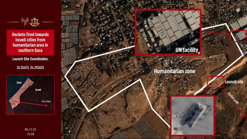 Rockets fired at Israel from the Gaza Strip's humanitarian zone near tents for displaced residents and a U.N. facility. Credit: IDF.