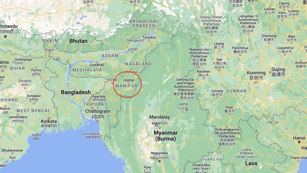 Map of designated area in northeast India where the Bnei Menashe live. Source: Google Maps.