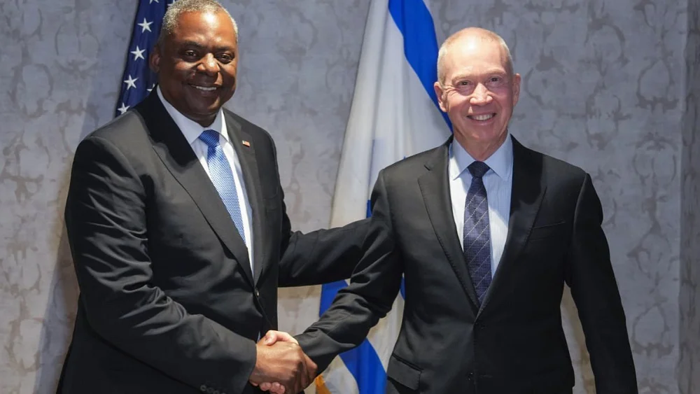 U.S. Defense Secretary Lloyd Austin, left, with Israeli Defense Minister Yoav Gallant in Brussels on June 15, 2023. Source: Twitter.