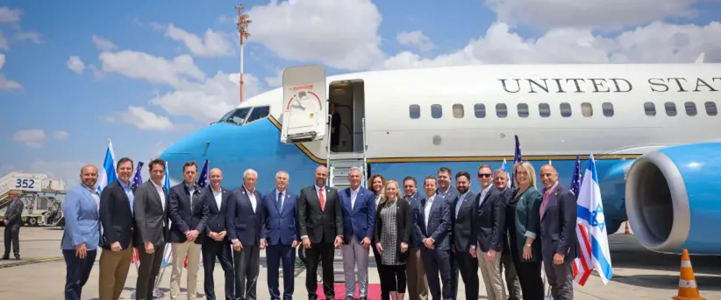 U.S. House Speaker Kevin McCarthy arrives in Israel at the head of a 20-member delegation of lawmakers, April 30, 2023. Photo by Noam Moshkowitz/Knesset Spokesperson.