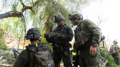 Soldiers from the IDF’s 7th Brigade in Khan Yunis, the southern Gaza Strip, Feb. 25, 2024. Credit: IDF/X.