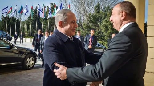 Israeli Prime Minister Benjamin Netanyahu meets with Azerbaijani President Ilham Heydar Oghlu Aliyev, on Dec. 13, 2016. Credit: Haim Zach/GPO.