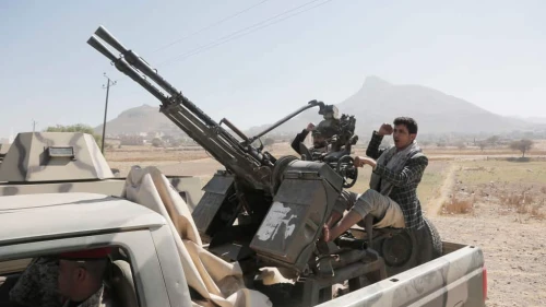 Houthi fighters during a tribal rally staged on the outskirts of Sanaa against Israeli and U.S. aerial attacks on Yemen, on Dec. 17, 2024. Photo by Mohammed Hamoud/Getty Images.