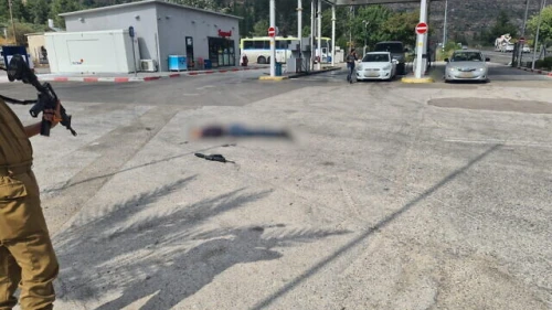Terrorists attacked people at the entrance to a restaurant at this gas station outside Eli in Samaria, June 20, 2023. Photo by Nadav Goldshtein/TPS.